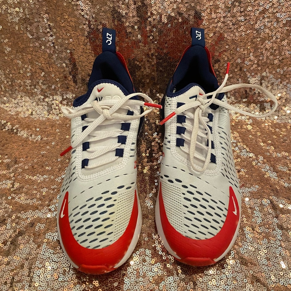 Red, white, and blue airmax 270